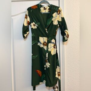 Monteau Dark Green Floral Long Sleeve Dress